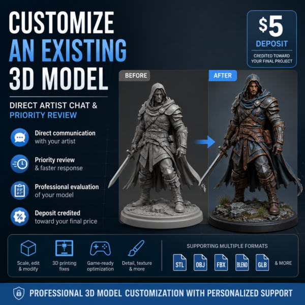 Customize an Existing 3D Model – Direct Artist Chat & Priority Review ( Deposit)